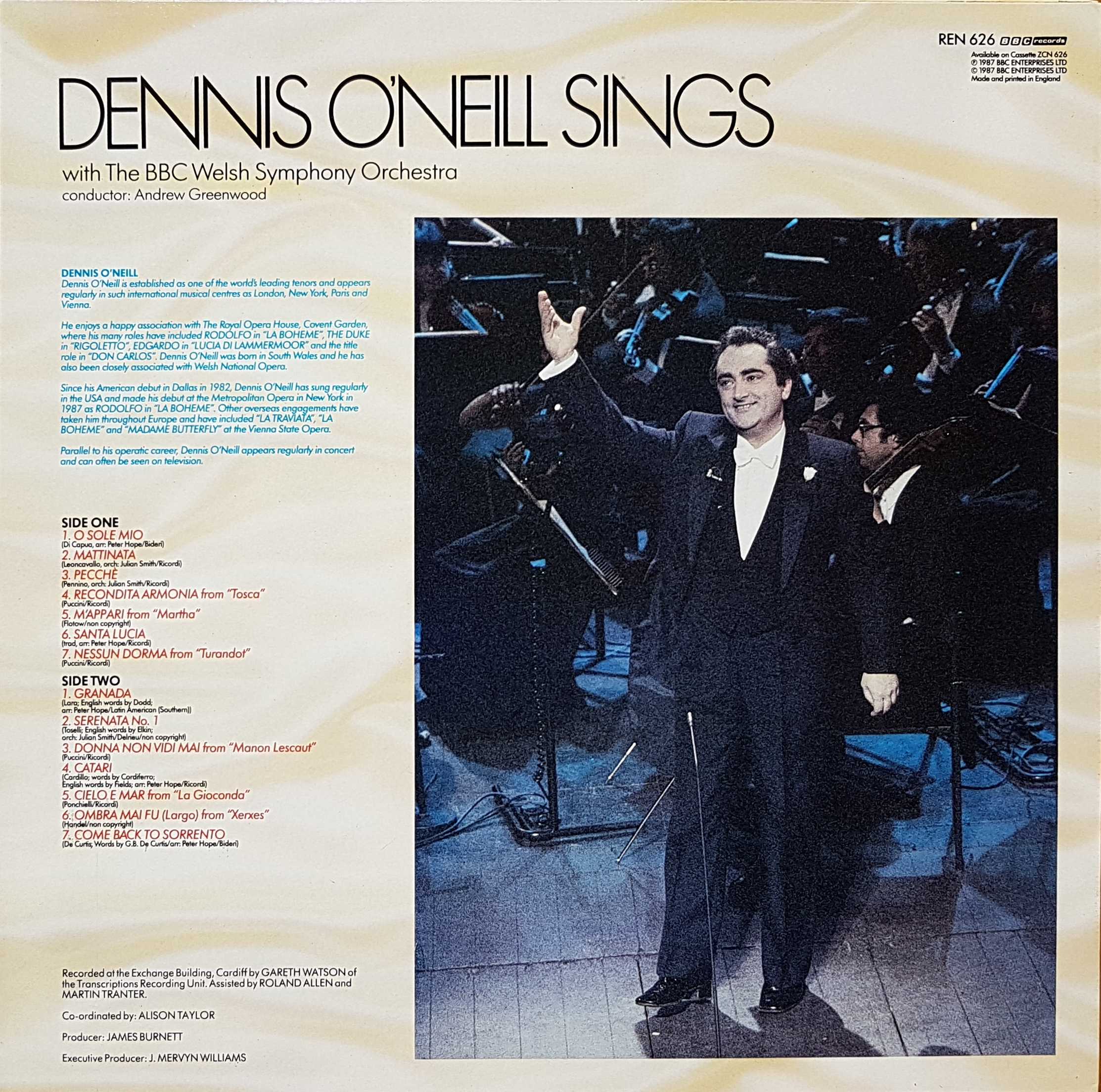 Picture of REN 626 Dennis O'Neill sings by artist Dennis O'Neill  from the BBC records and Tapes library